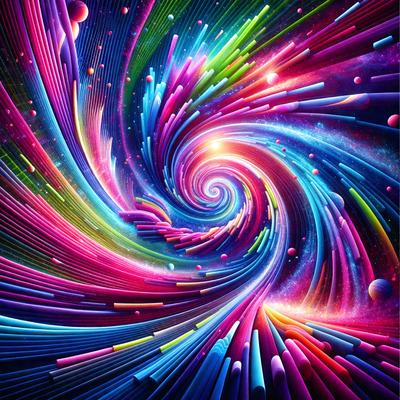 The primary subject of the image is a spiral-shaped pattern made up of various colors, including pink, blue, green, and yellow. The spiral is surrounded by a vibrant and colorful background, which adds to the overall visual appeal of the image. The spiral pattern is likely a digital art or illustration, as it appears to be a well-crafted design. The colors and mood of the image are lively and energetic, creating a sense of movement and dynamism.